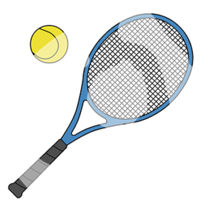 Ein Tennisschläger neben einem Tennisball.