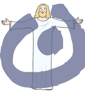 Jesus mit ausgebreiteten Armen.