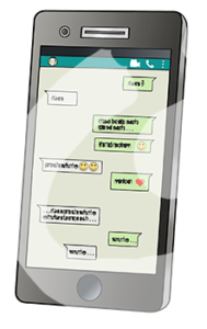 Auf dem Bildschirm eines Handys ist ein Chatverlauf.