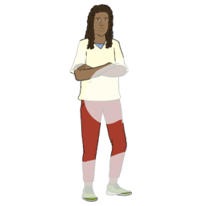 Eine Frau mit dunkler Hautfarbe.