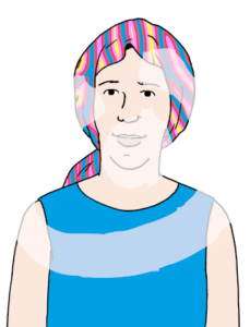 Portraitansicht einer Person mit Kopftuch.