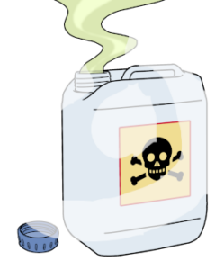 Aus einem Kanister mit Totenkopfsymbol steigt ein grüner Dampf heraus.