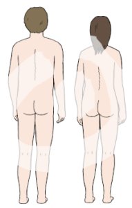 Zwei Personen stehen in Rückenansicht. Beide sind nackt.