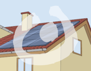 Ein Hausdach mit Solarpaneelen.