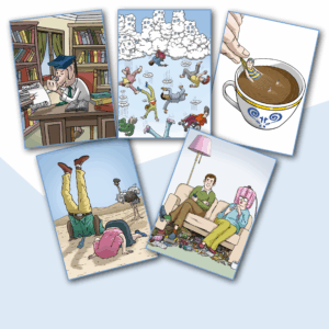 Ansicht von der Vorderseite von allen 5 Karten